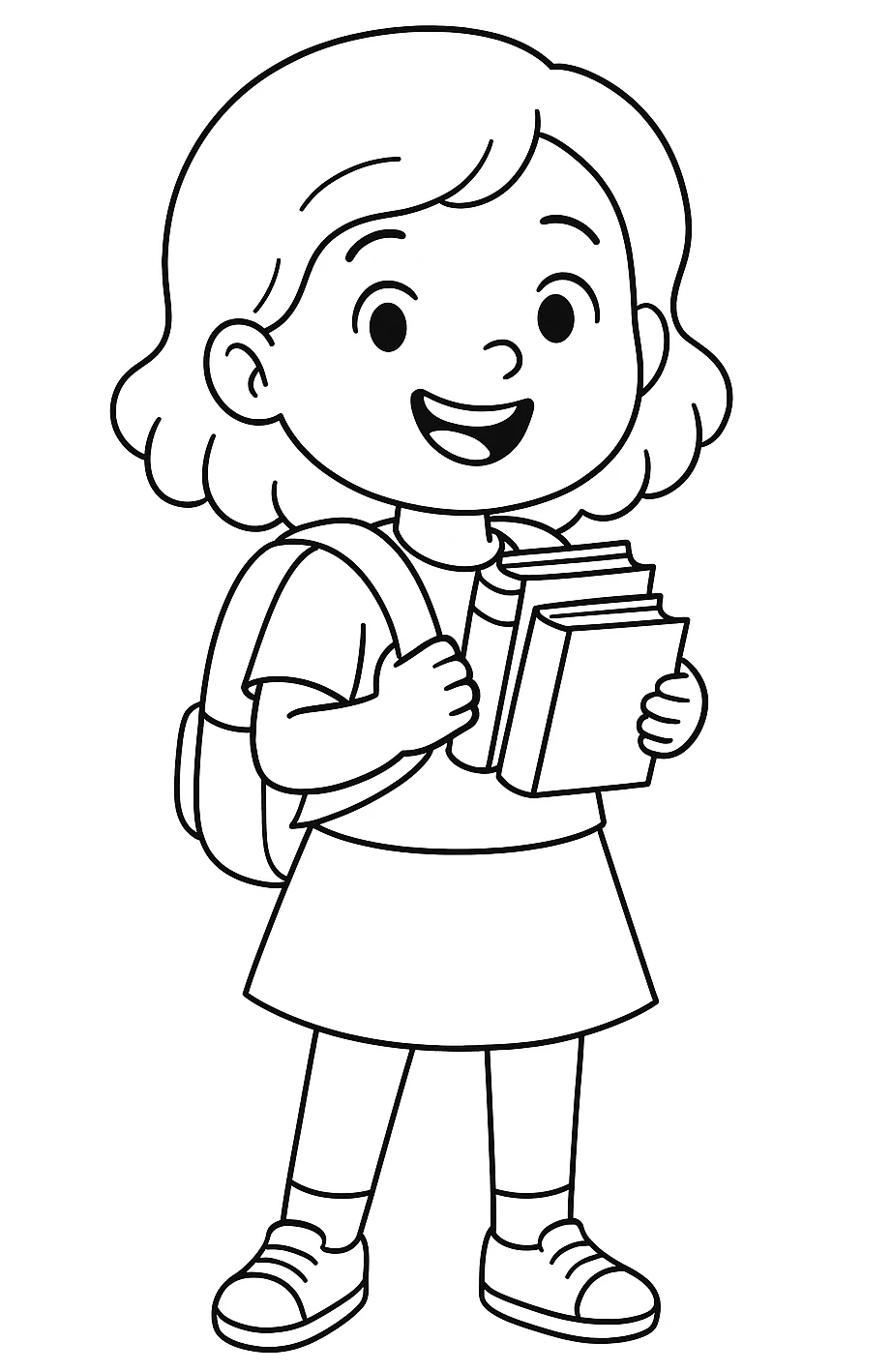 Niña con Mochila, página para colorear imprimible para niños