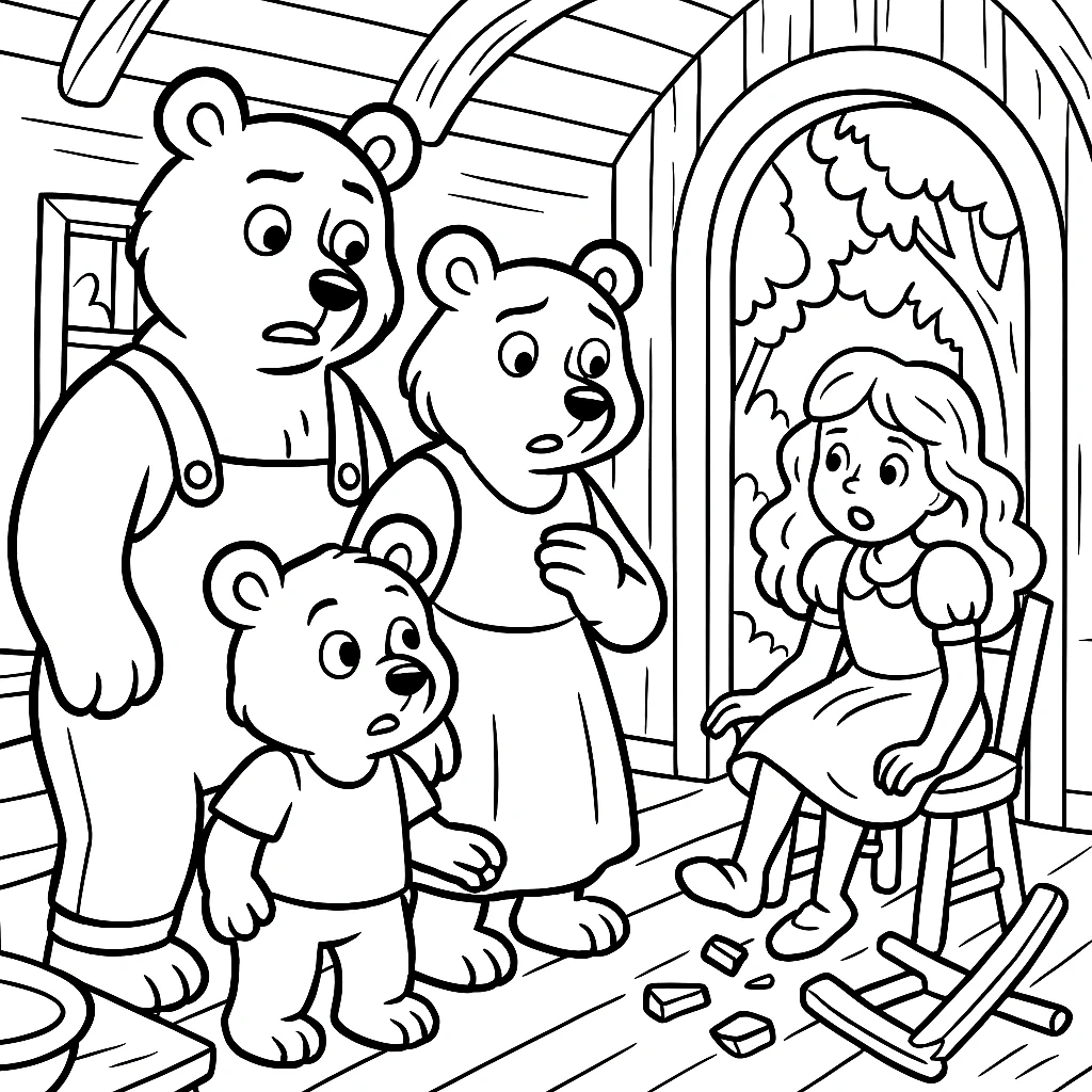 Goldilocks and the Three Bears, דף צביעה להדפסה לילדים