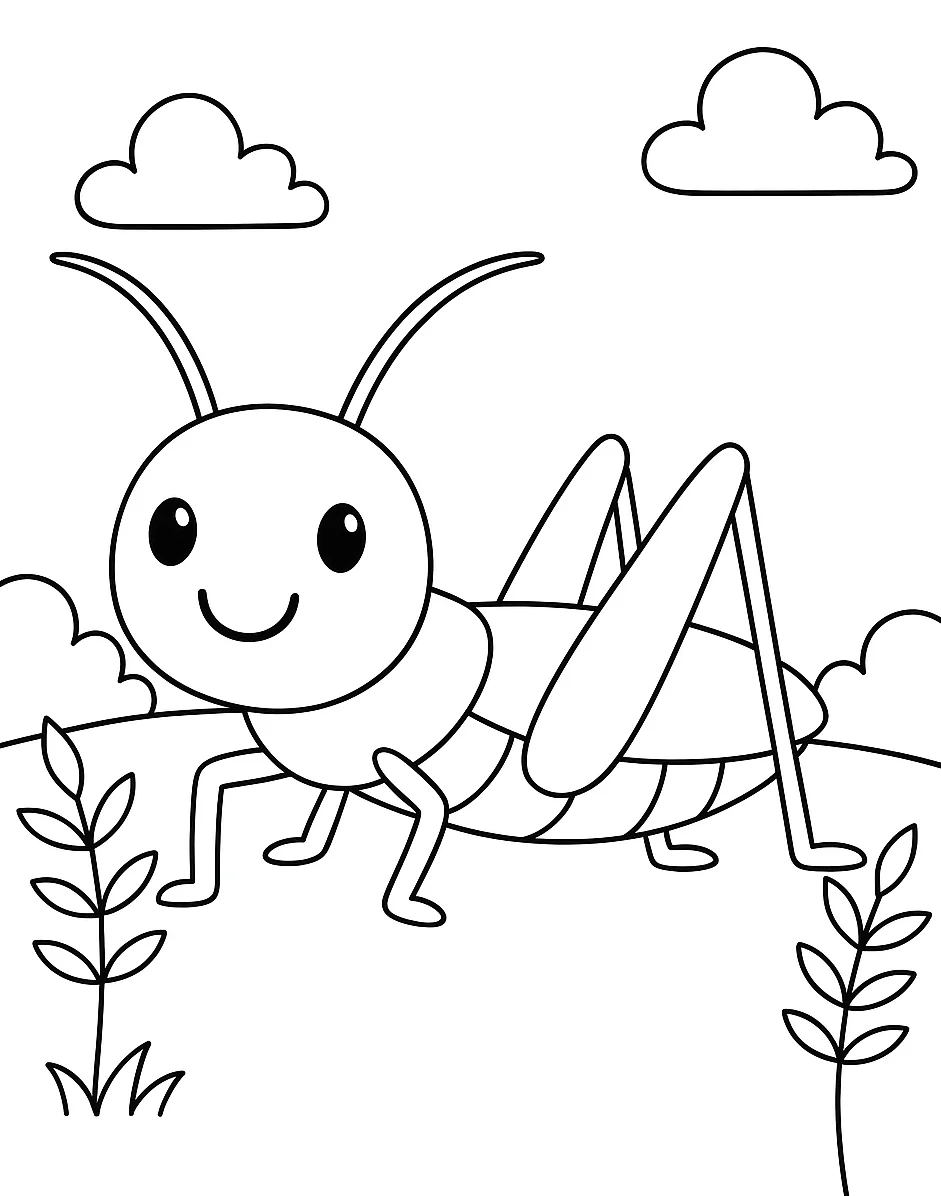 Grasshopper, דף צביעה להדפסה לילדים