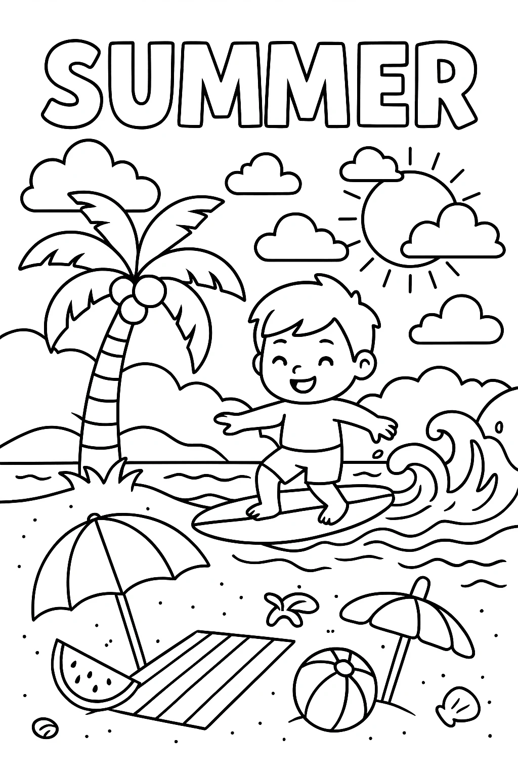 Gran Día de Verano, página para colorear imprimible para niños
