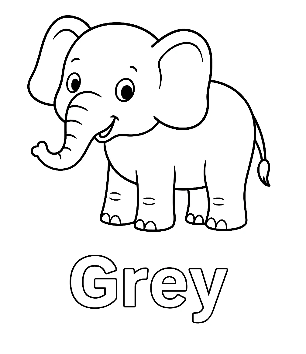 Grey Color - Elephant, דף צביעה להדפסה לילדים