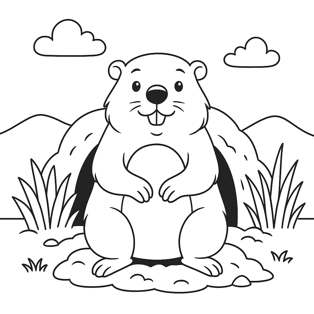 Cueva de Marmota, página para colorear imprimible para niños