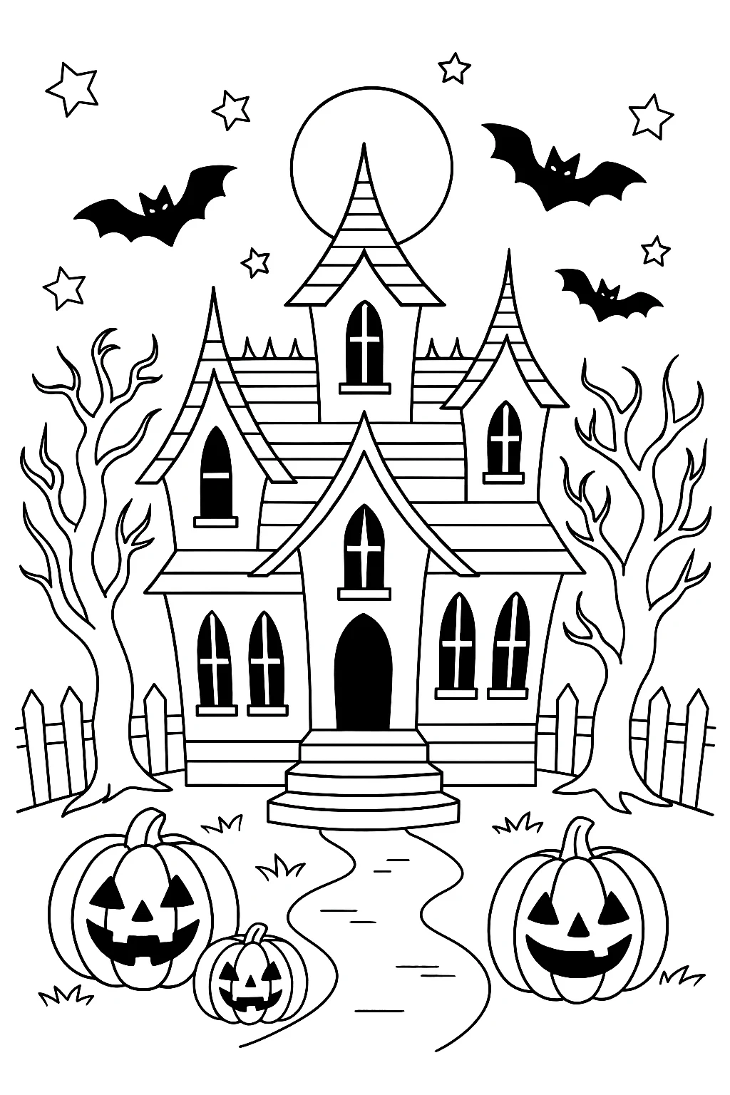 Casa de Halloween, página para colorear imprimible para niños