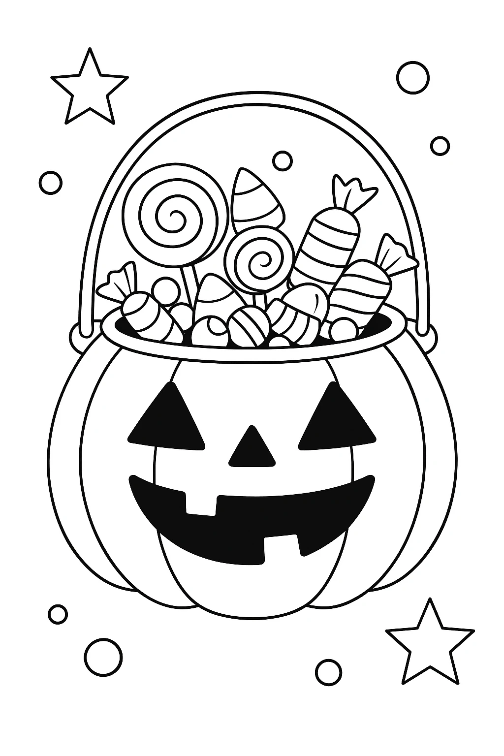 Cesta de Calabazas de Halloween, página para colorear imprimible para niños