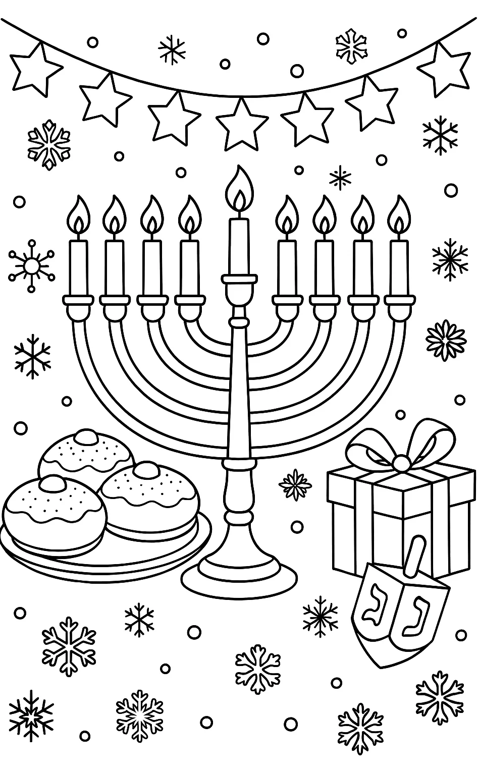 Hanukkah Symbols and Traditions, דף צביעה להדפסה לילדים