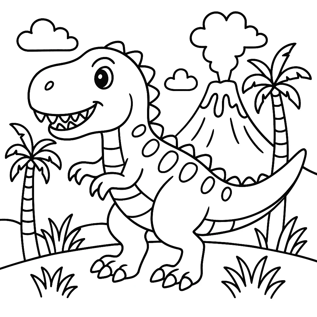 Happy Dinosaur Coloring Page, דף צביעה להדפסה לילדים