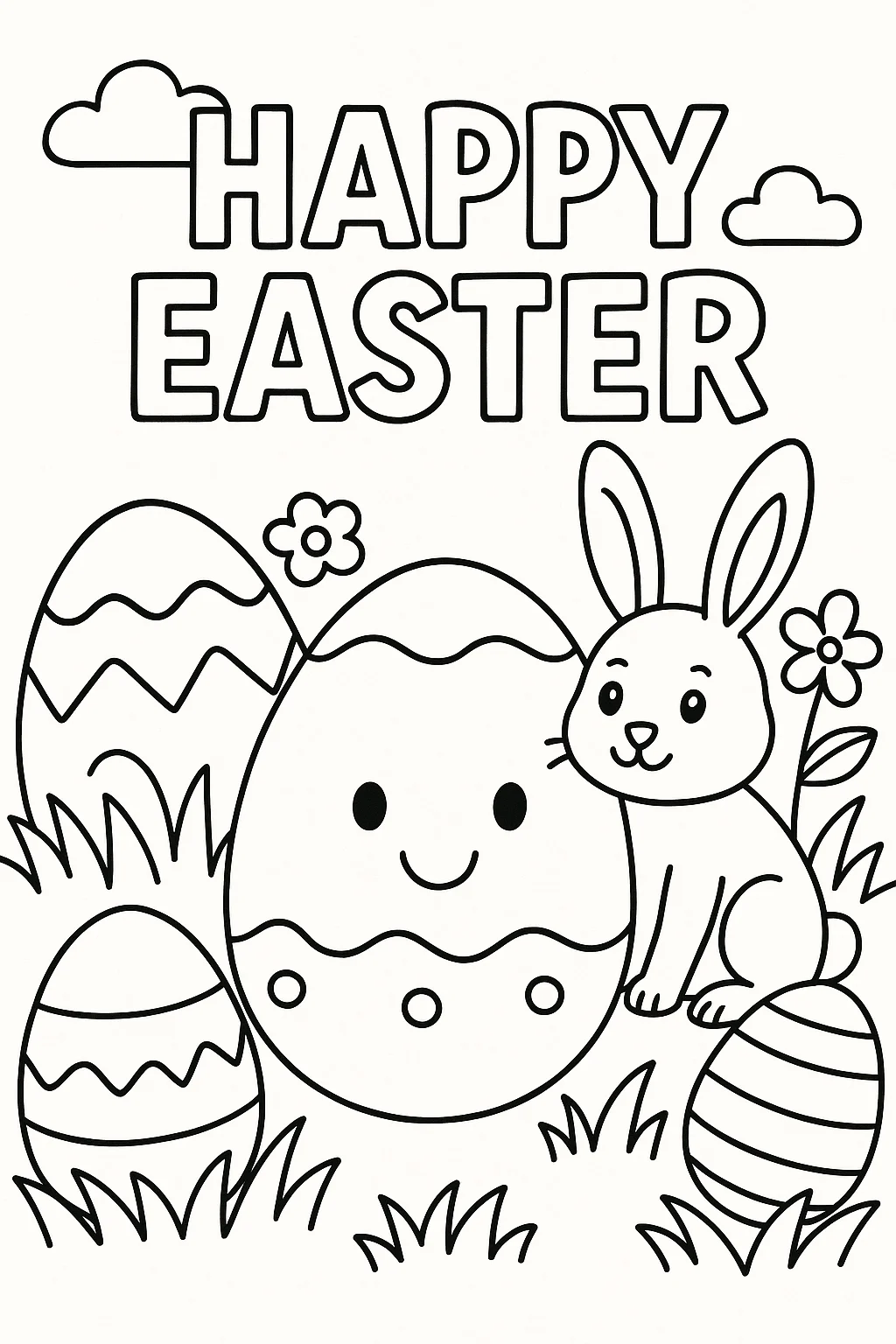 Happy Easter, דף צביעה להדפסה לילדים