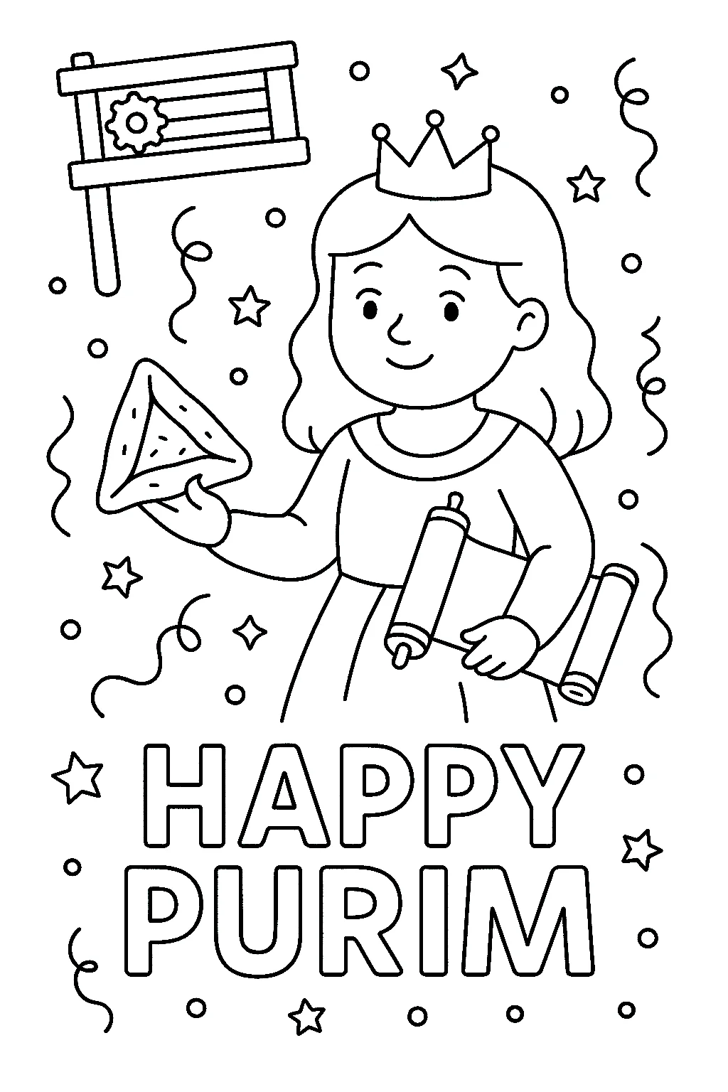 Happy Purim, דף צביעה להדפסה לילדים