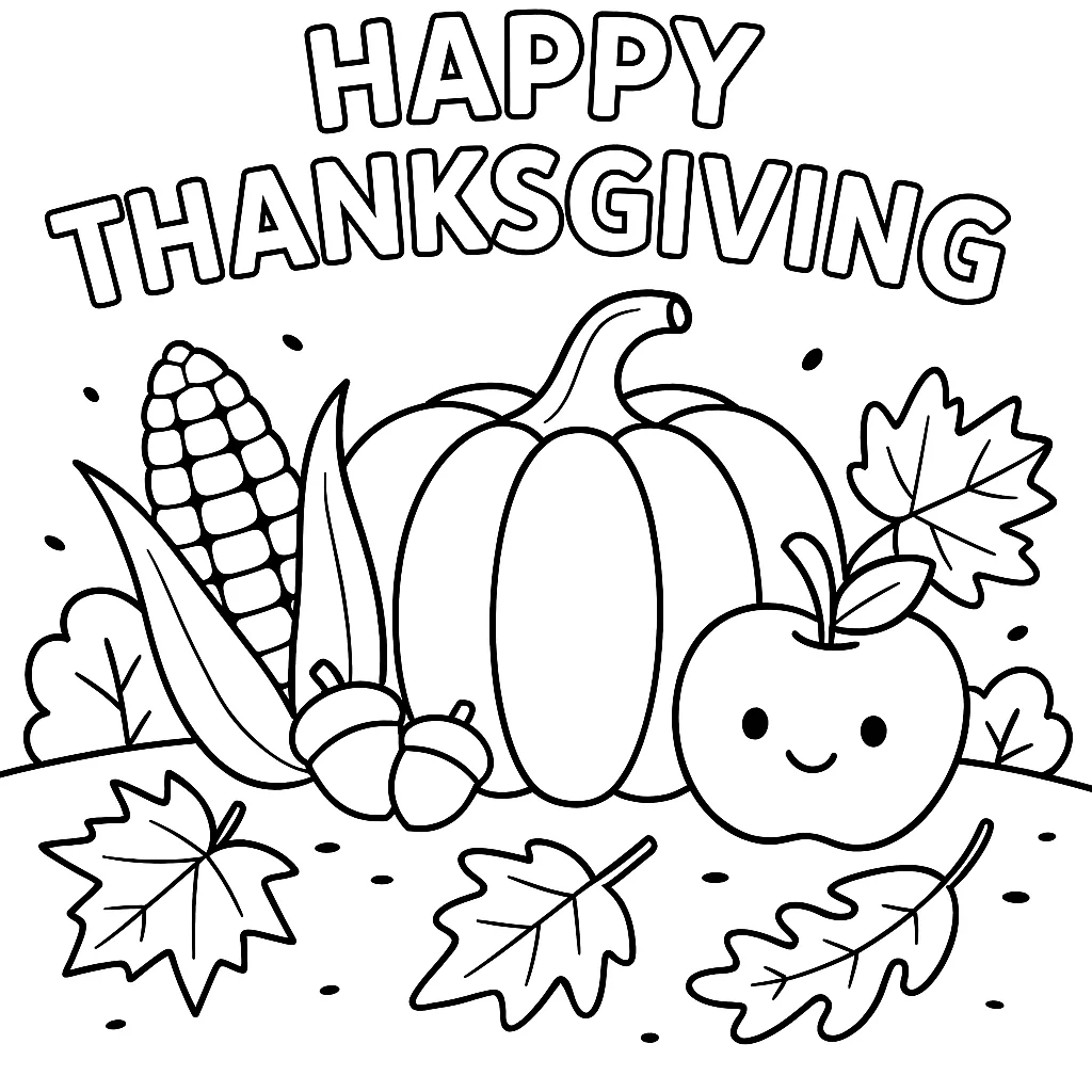 Happy Thanksgiving, דף צביעה להדפסה לילדים