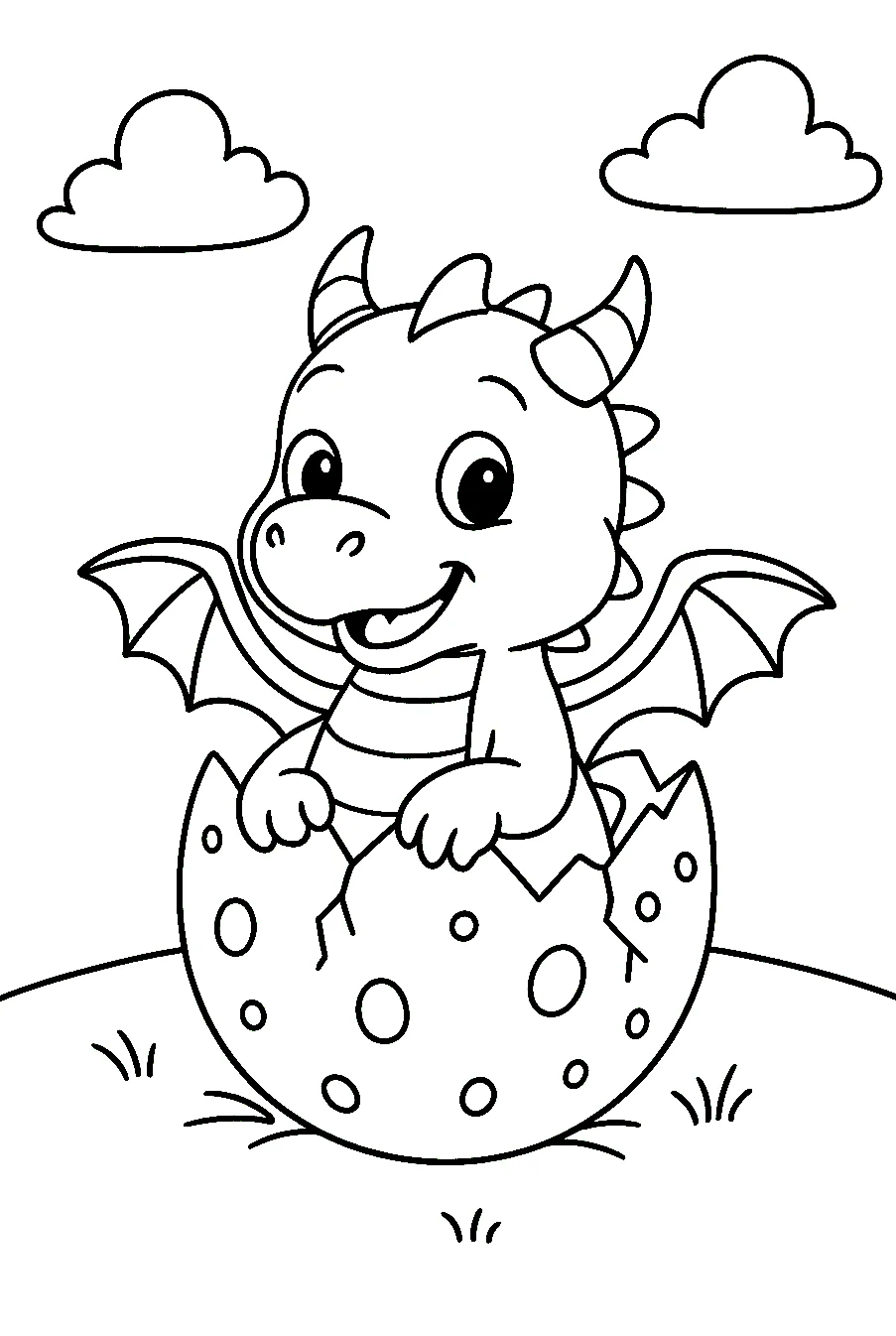 Hatching Dragon, דף צביעה להדפסה לילדים