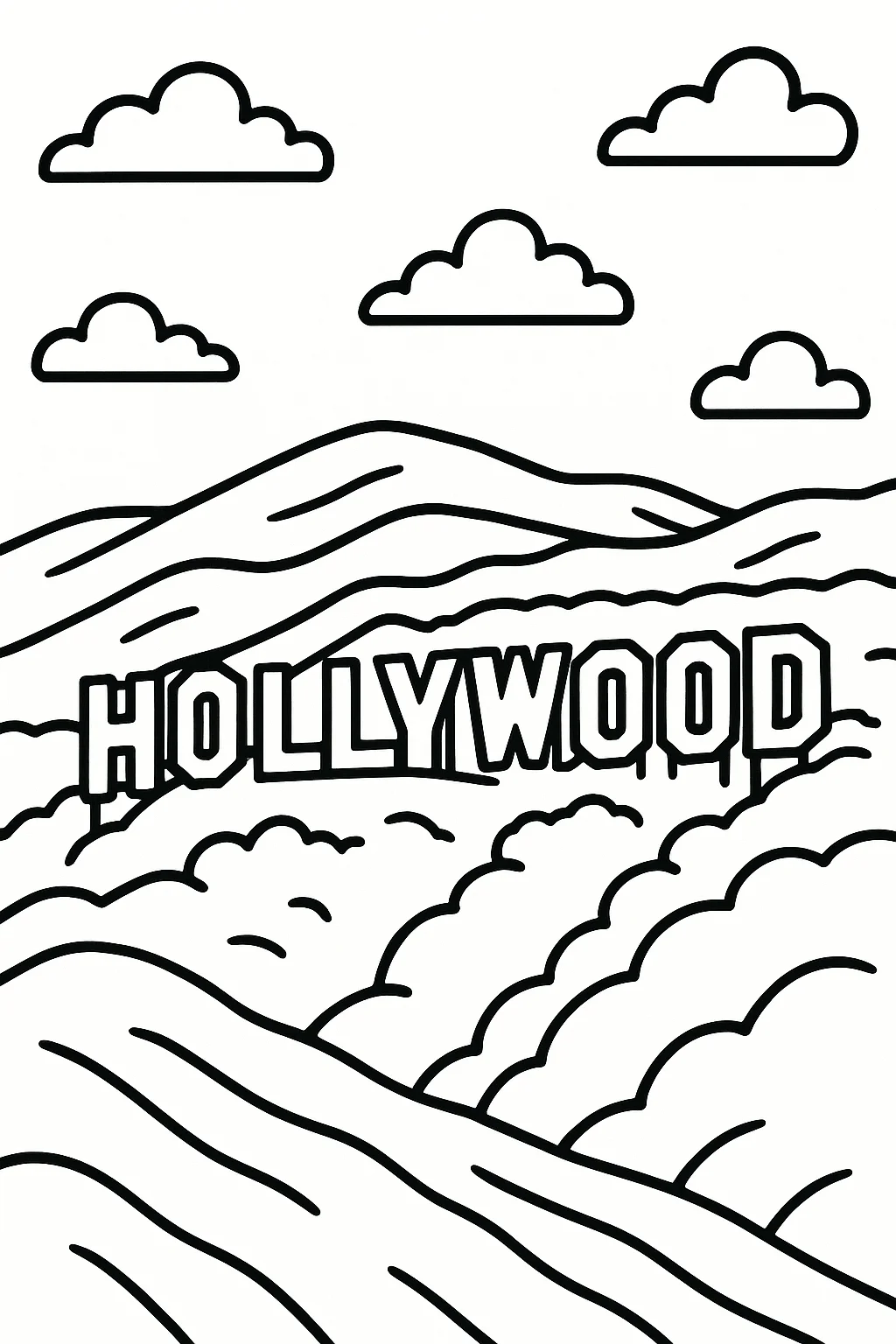 Hollywood Sign, דף צביעה להדפסה לילדים