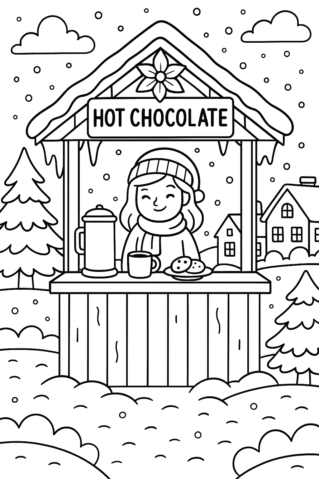 Puesto de Chocolate Caliente, página para colorear imprimible para niños