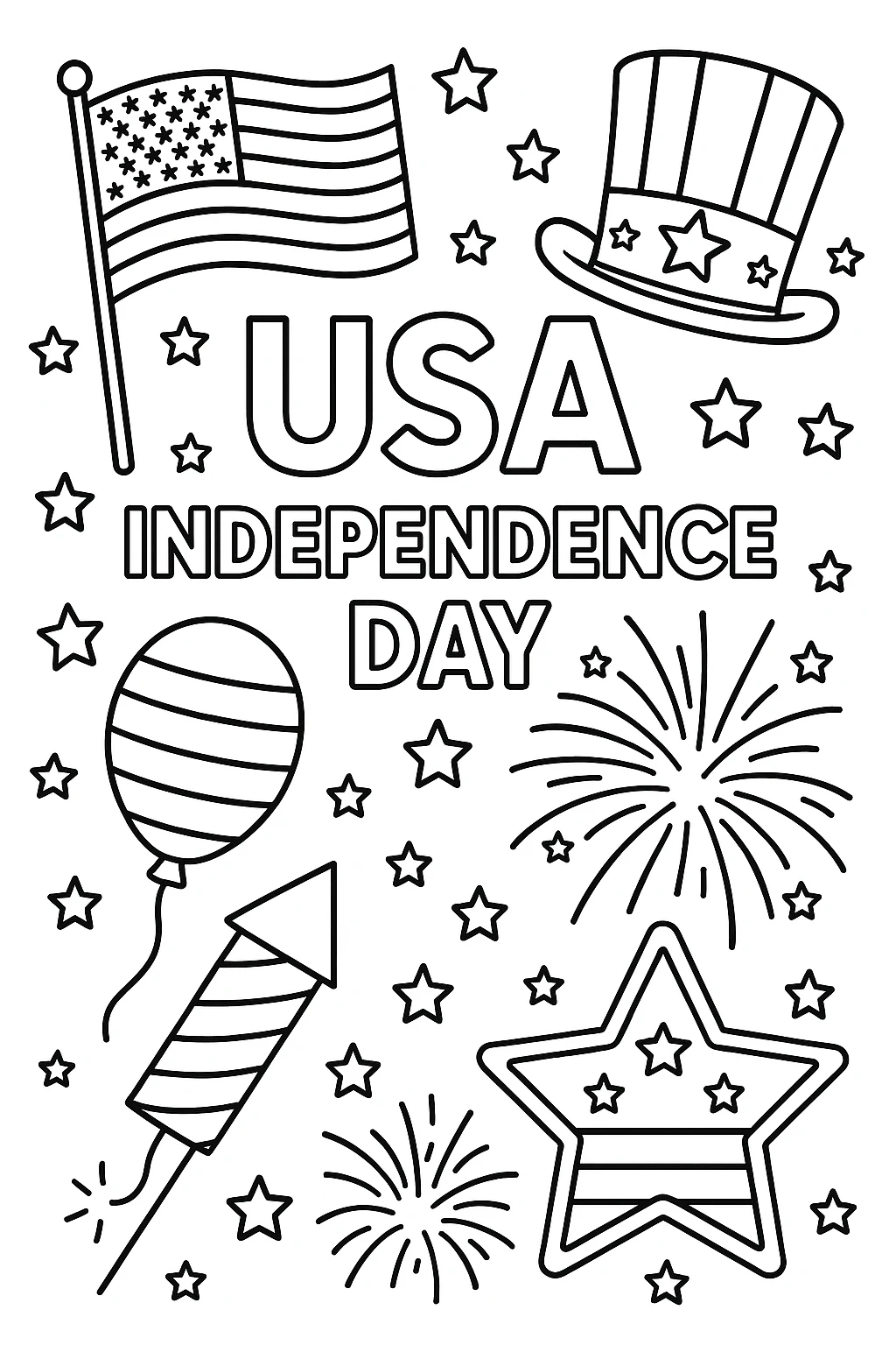 Escena Definitiva del Día de la Independencia, página para colorear imprimible para niños