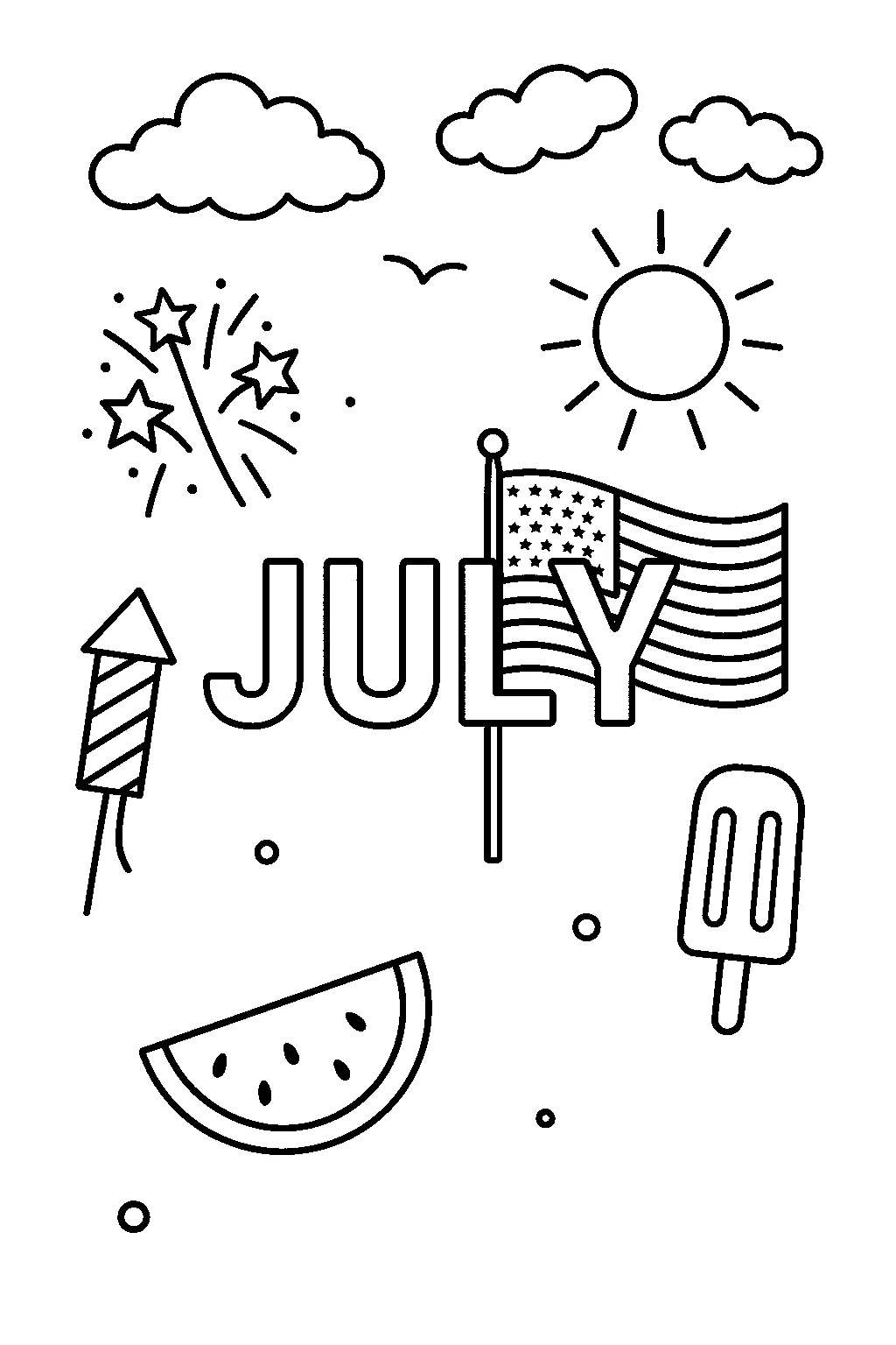July, דף צביעה להדפסה לילדים