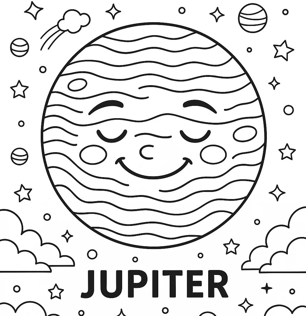 Jupiter, דף צביעה להדפסה לילדים