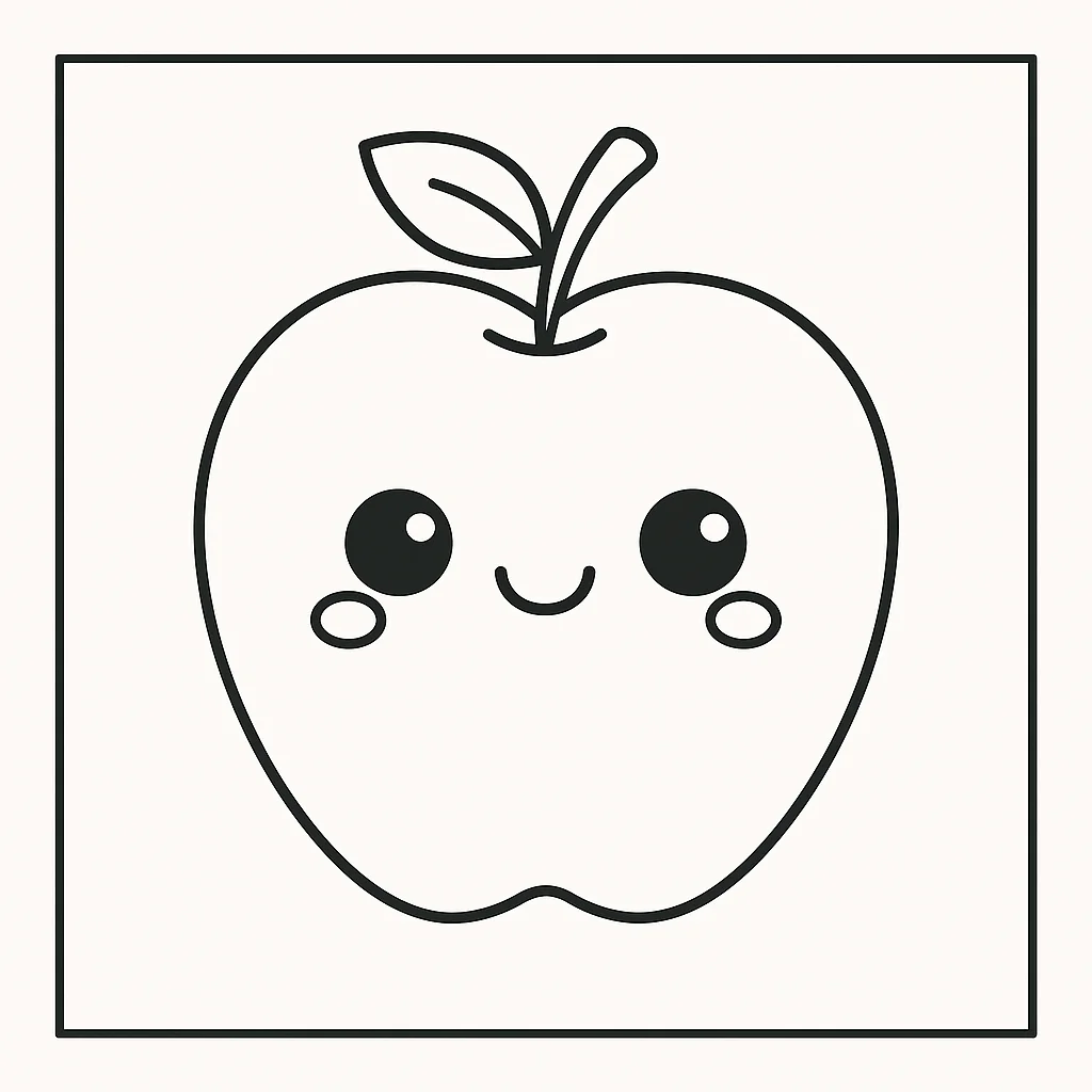 Kawaii Apple, דף צביעה להדפסה לילדים