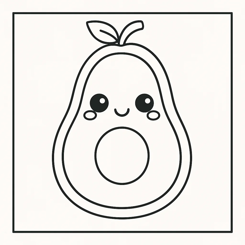 Kawaii Avocado, דף צביעה להדפסה לילדים