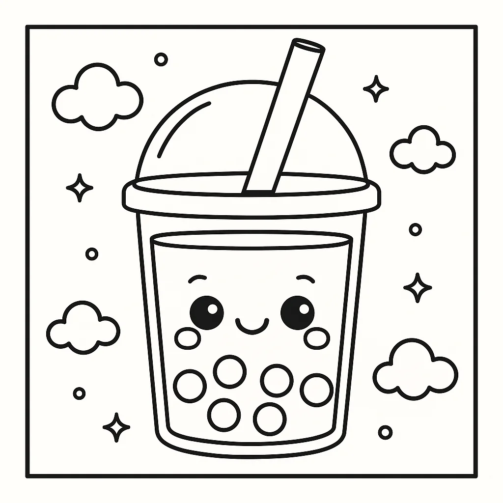 Kawaii Bubble Tea, דף צביעה להדפסה לילדים