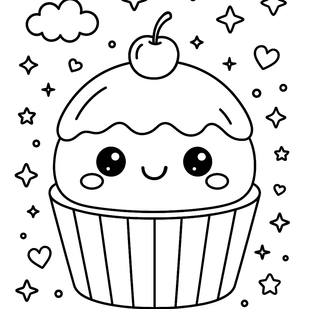 Kawaii Cupcake, דף צביעה להדפסה לילדים