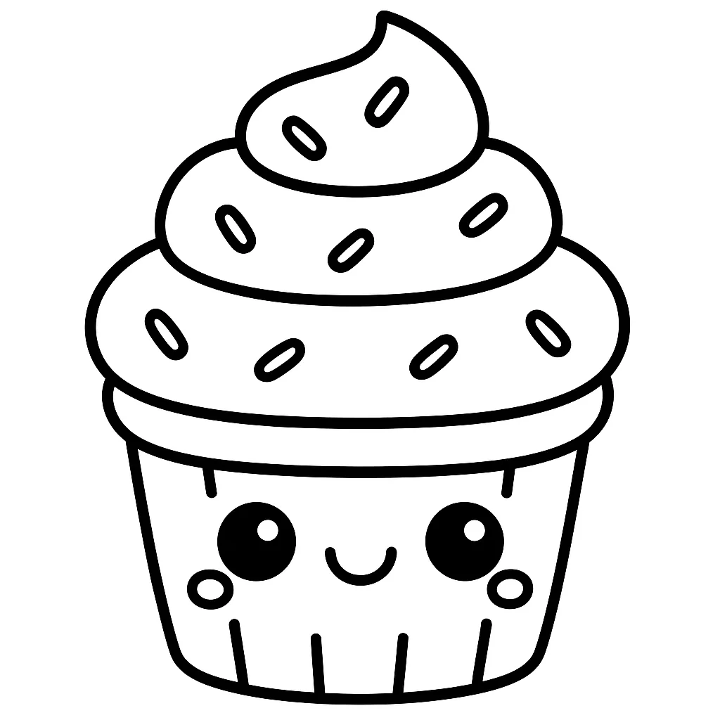 Kawaii Cupcake with Cream, דף צביעה להדפסה לילדים