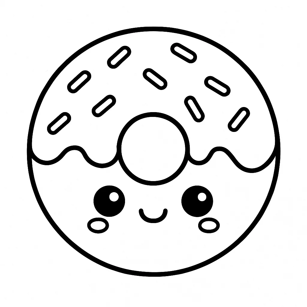 Kawaii Donut, דף צביעה להדפסה לילדים