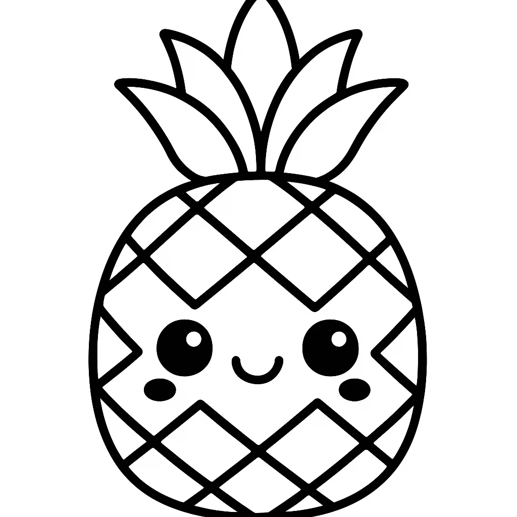 Kawaii Pineapple, דף צביעה להדפסה לילדים