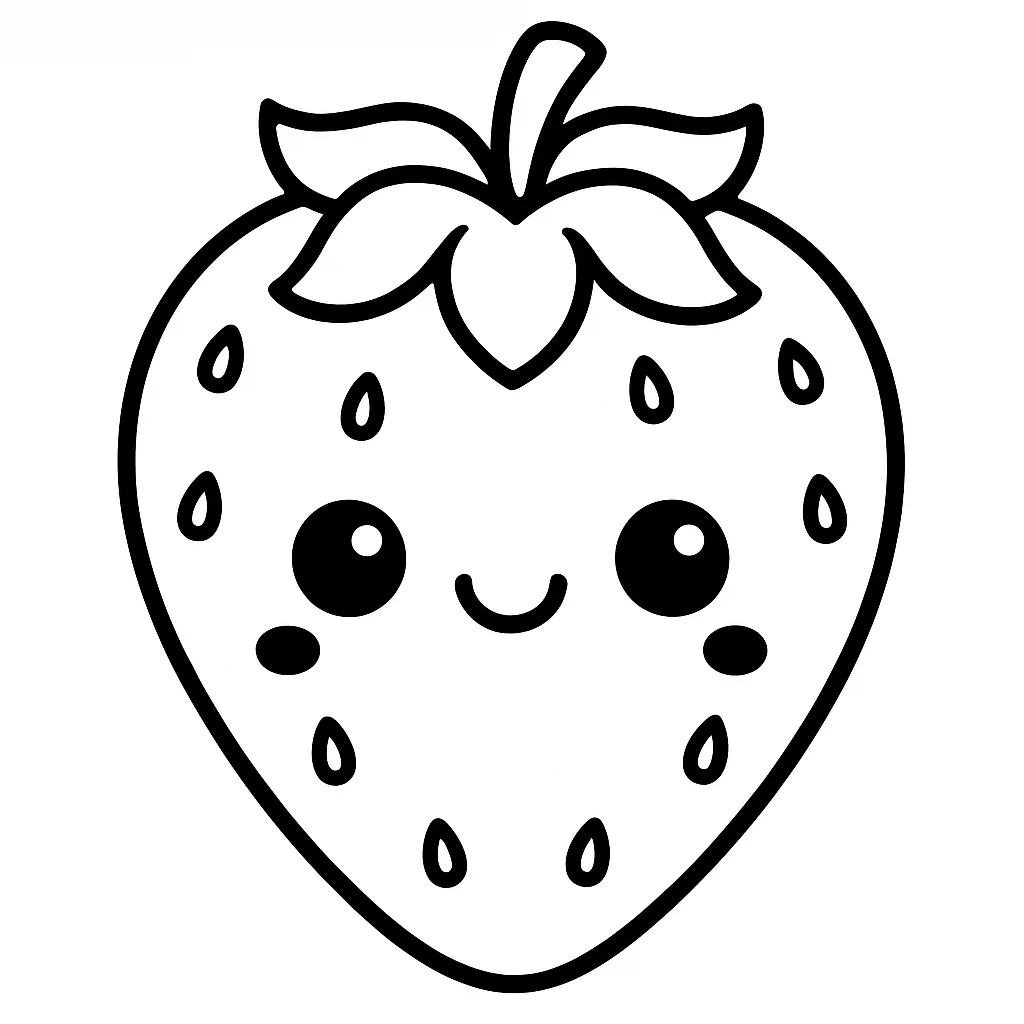 Kawaii Strawberry, דף צביעה להדפסה לילדים