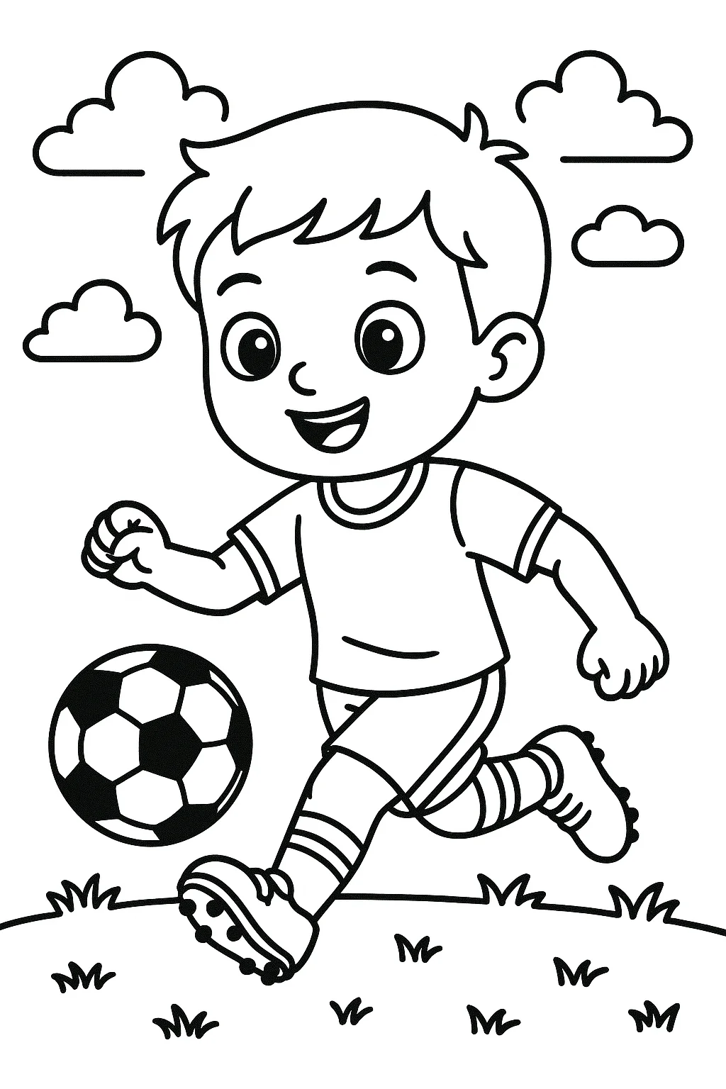 Kid Playing Soccer Coloring Page, דף צביעה להדפסה לילדים