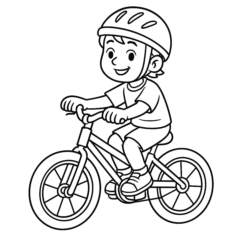 Kid Riding a Bicycle, דף צביעה להדפסה לילדים