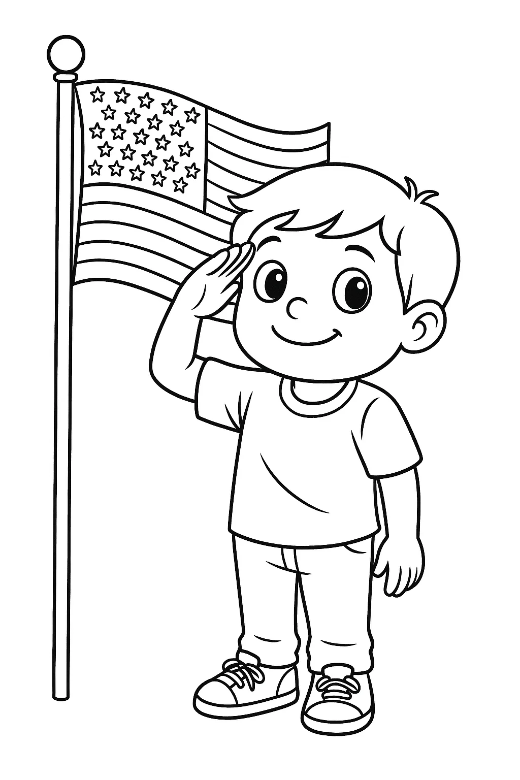 Child Saluting the American Flag, דף צביעה להדפסה לילדים