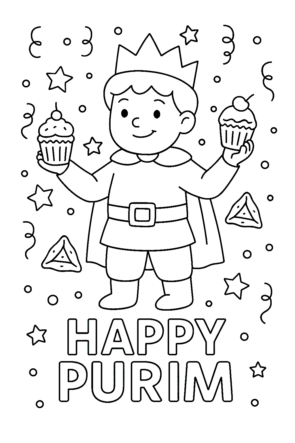 Kid with Purim Treats, דף צביעה להדפסה לילדים