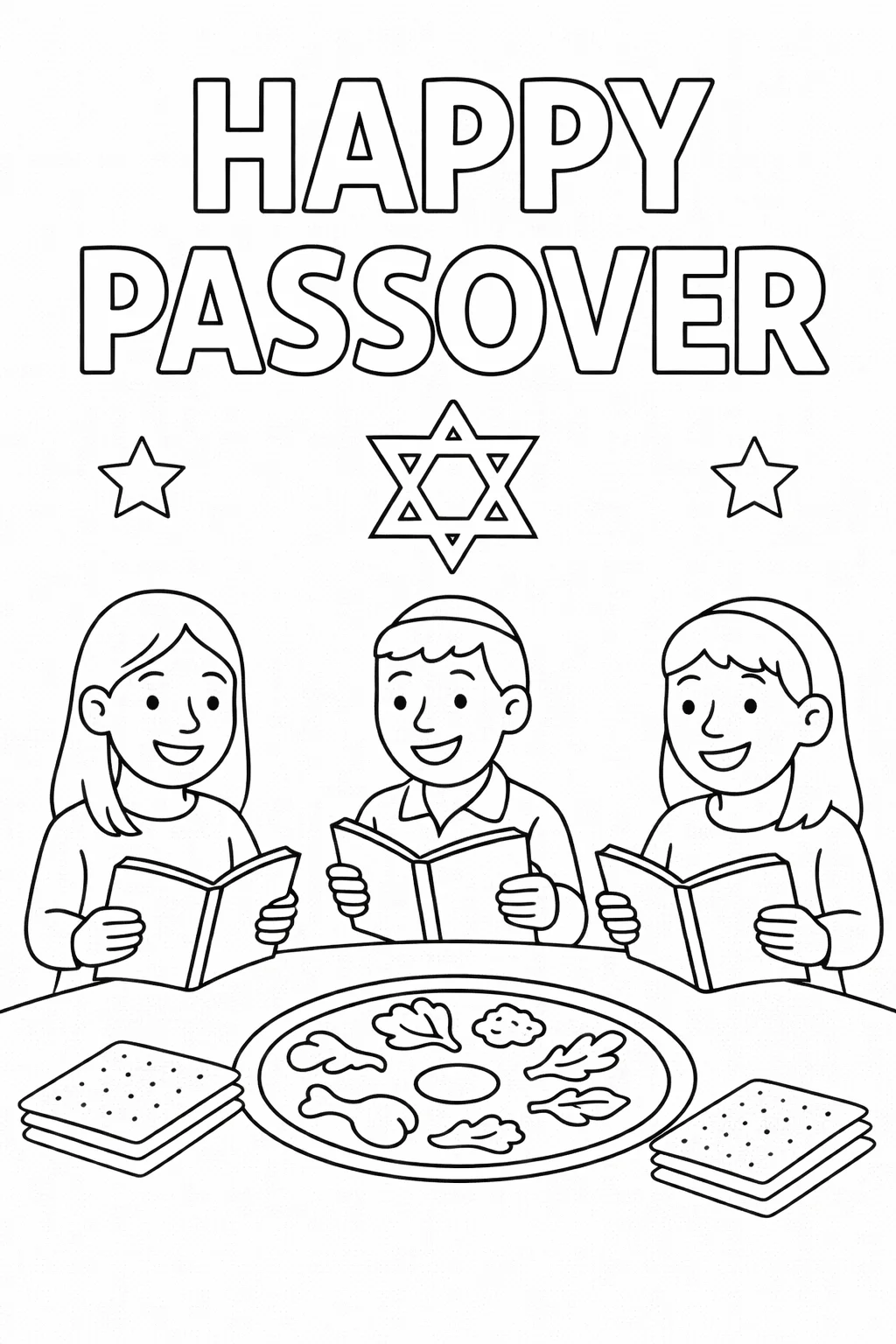 Kids Celebrating Passover, דף צביעה להדפסה לילדים