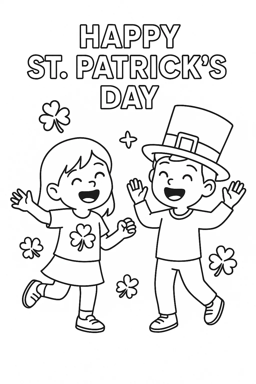 Kids Celebrating Saint Patrick's Day, דף צביעה להדפסה לילדים