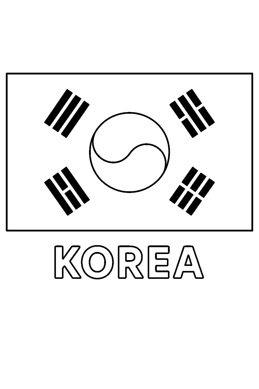 South Korea Flag, דף צביעה להדפסה לילדים