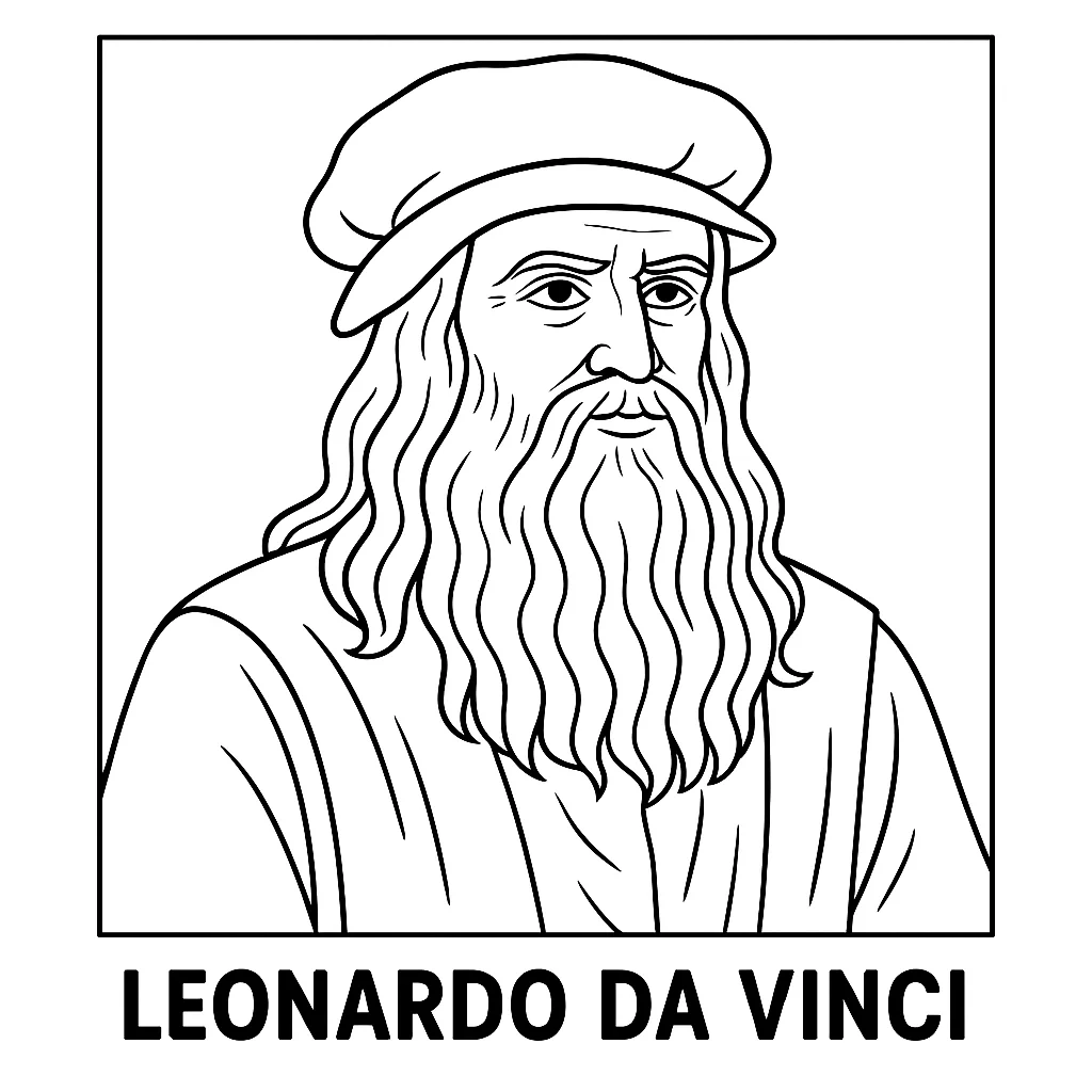 Leonardo da Vinci, דף צביעה להדפסה לילדים