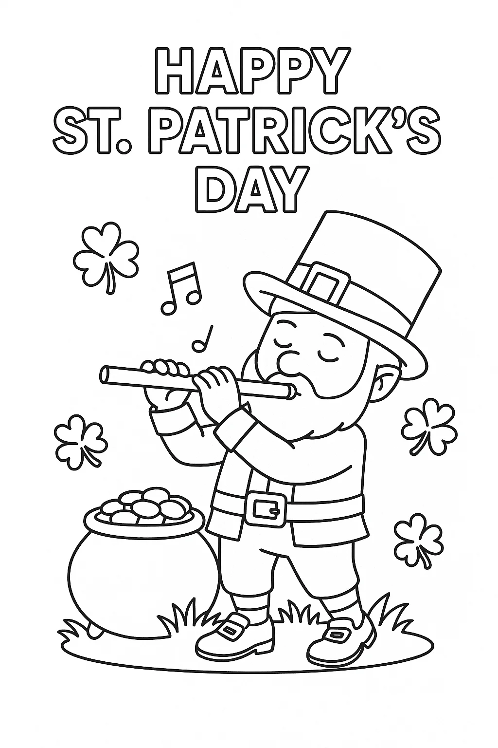Leprechaun Playing the Flute, דף צביעה להדפסה לילדים