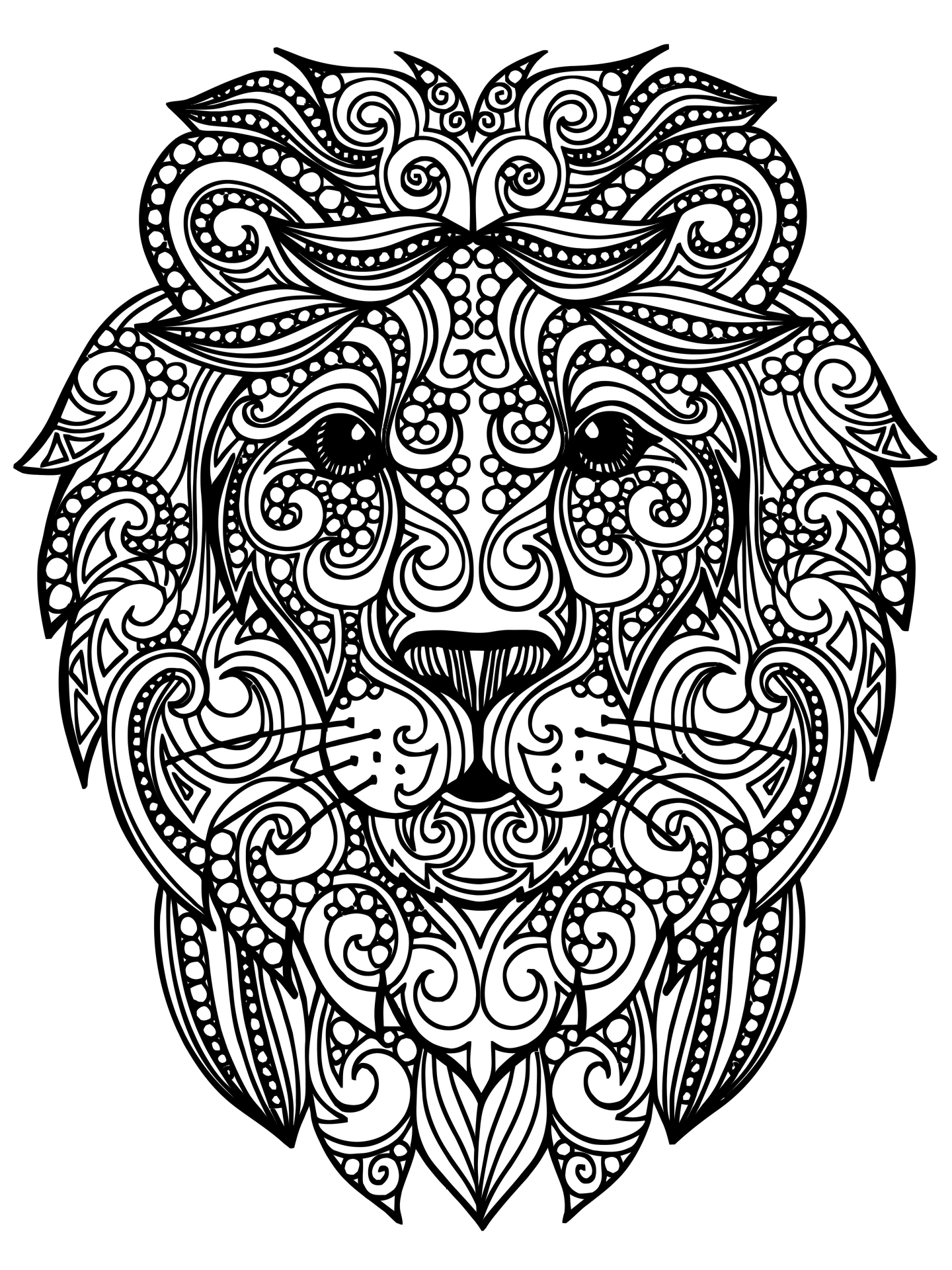 Lion Mandala, דף צביעה להדפסה לילדים
