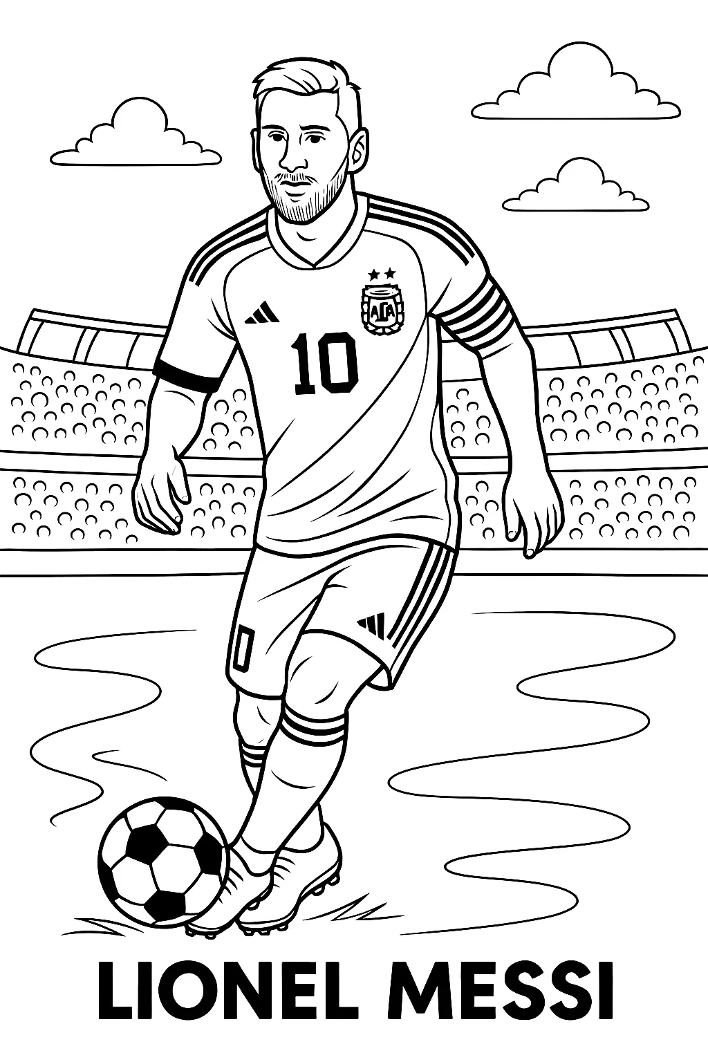 Lionel Messi Playing, דף צביעה להדפסה לילדים