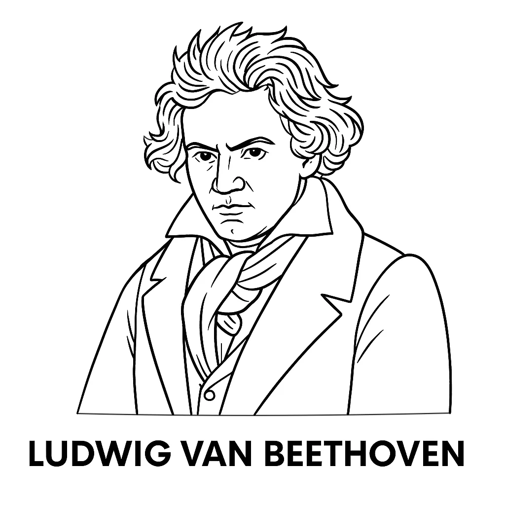 Ludwig van Beethoven, דף צביעה להדפסה לילדים