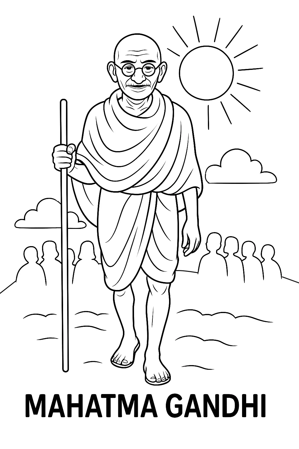 Mahatma Gandhi, דף צביעה להדפסה לילדים