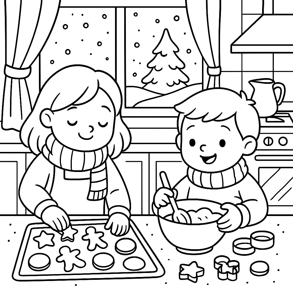 Haciendo Galletas, página para colorear imprimible para niños