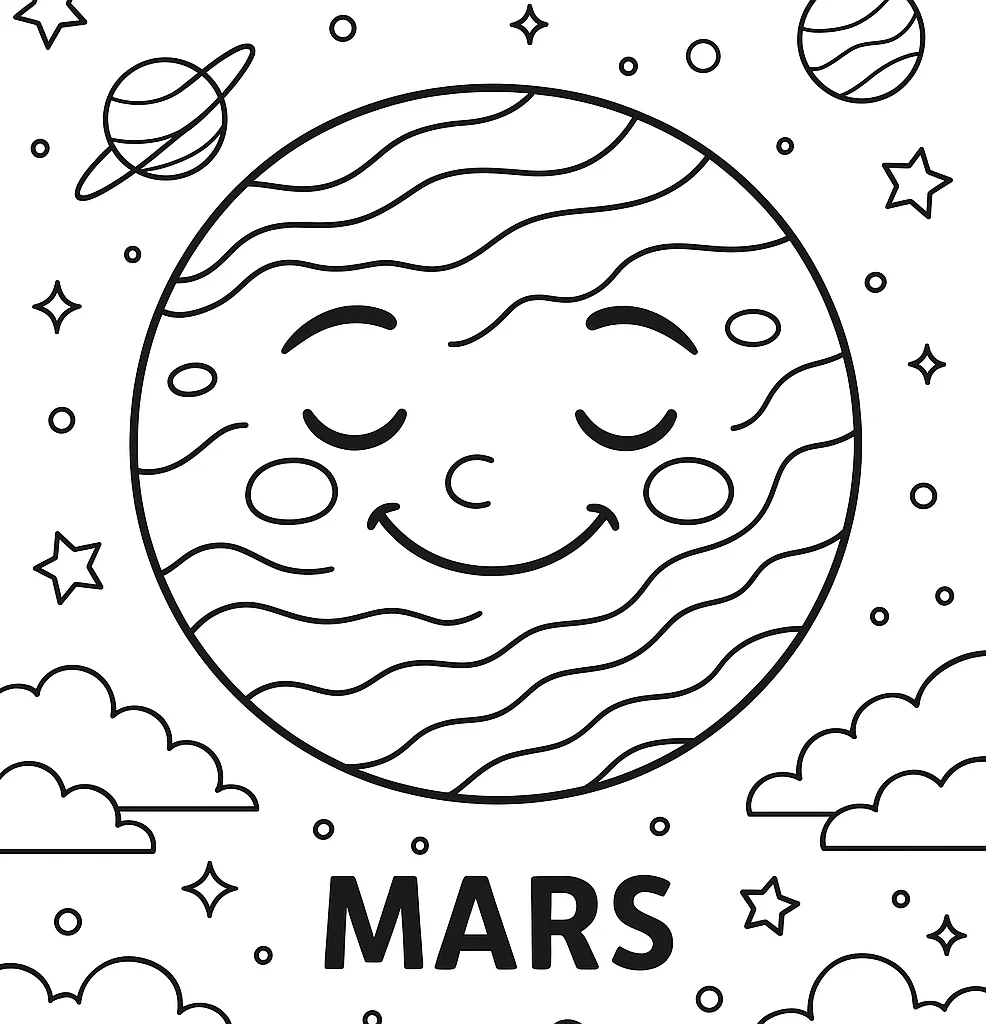 Mars, דף צביעה להדפסה לילדים