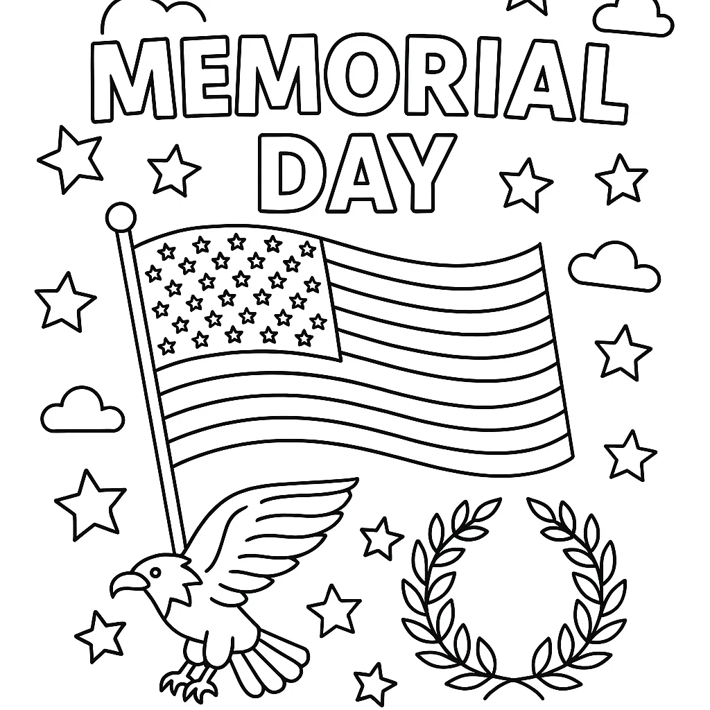 Memorial Day - Honoring Our Heroes, דף צביעה להדפסה לילדים