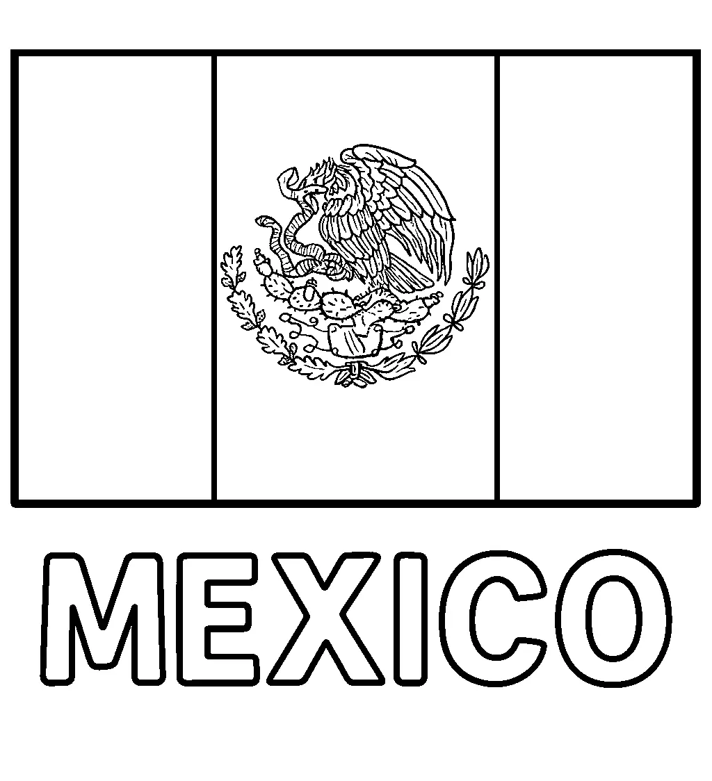 Mexico Flag, דף צביעה להדפסה לילדים