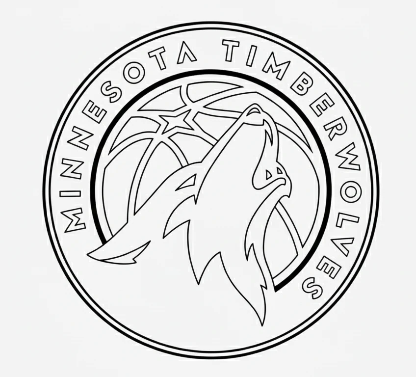Página para Colorear del Logo de Minnesota Timberwolves, página para colorear imprimible para niños