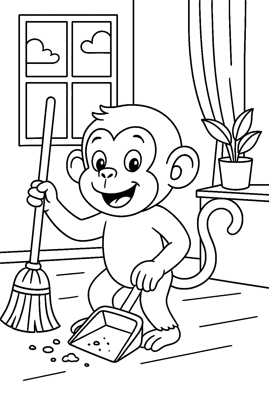 Página para Colorear de Mono Limpiando, página para colorear imprimible para niños