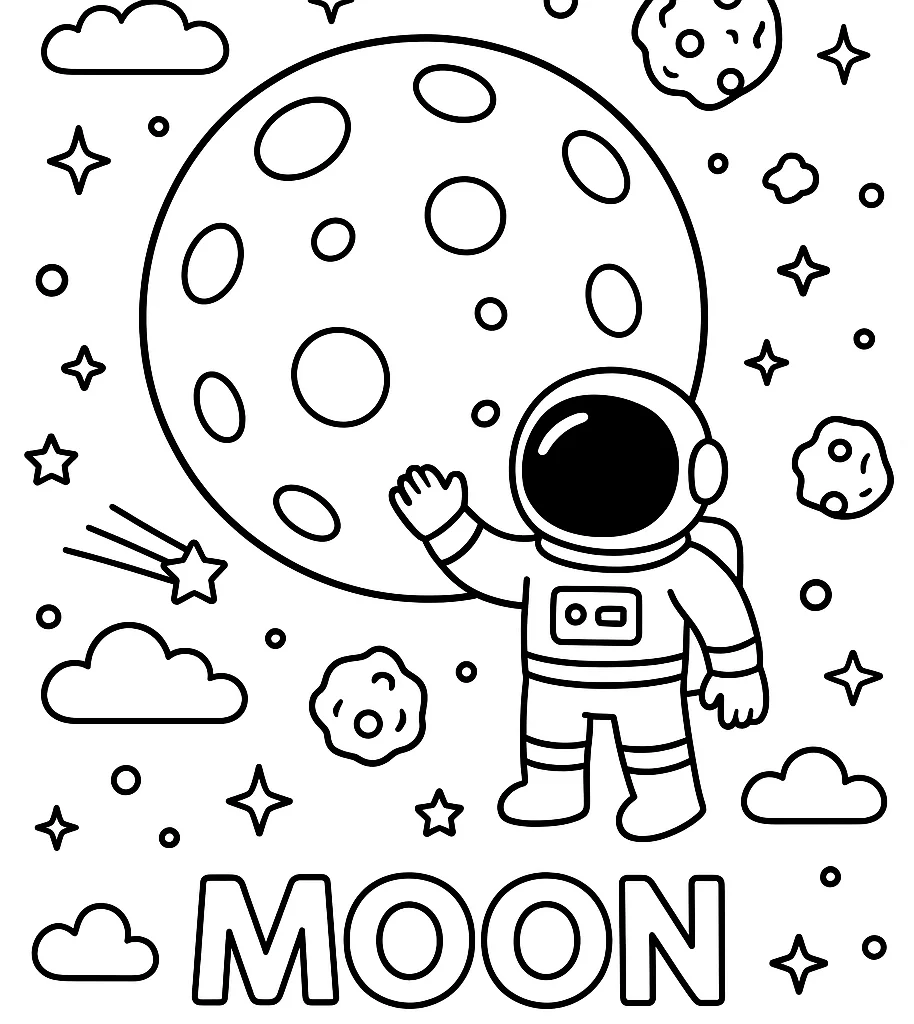 Moon, דף צביעה להדפסה לילדים