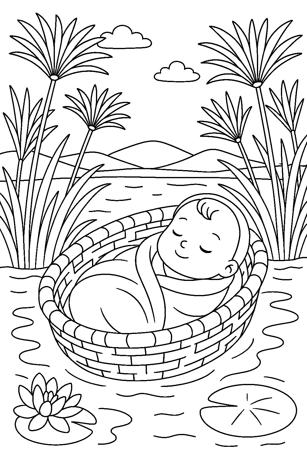 Moses in the Nile, דף צביעה להדפסה לילדים