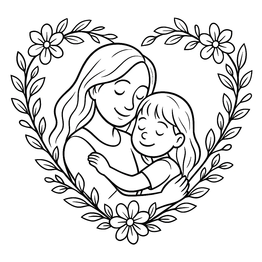 Mother and Daughter, דף צביעה להדפסה לילדים