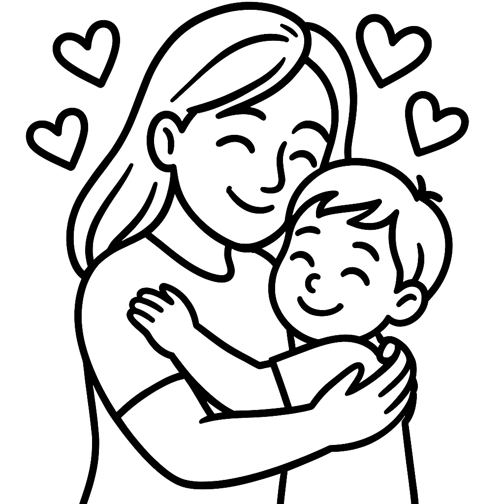 Mother Loves Son, דף צביעה להדפסה לילדים
